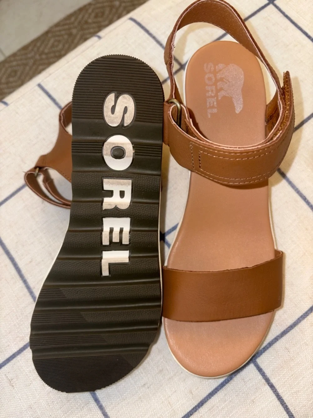 Sorel Brown Leather Platform Sandal with White Sole